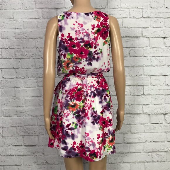 Express Floral Spring Summer Sleeveless Ruffle Bust Red MIDI Dress Size Small S - Picture 4 of 7